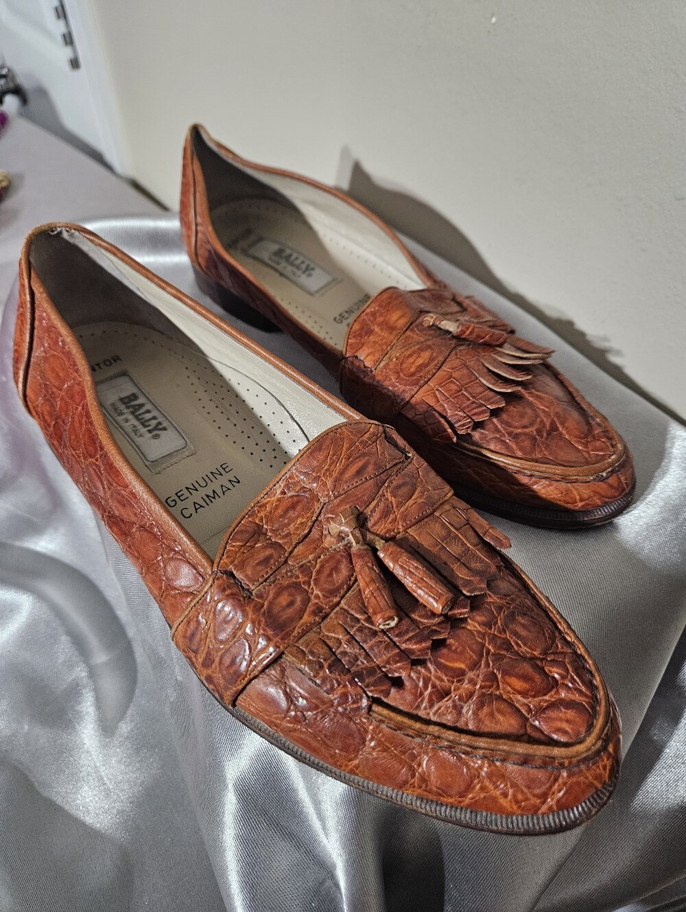 VTG 80s Bally "Cantor" Genuine Caiman Italian Leather Loafers 10.5
